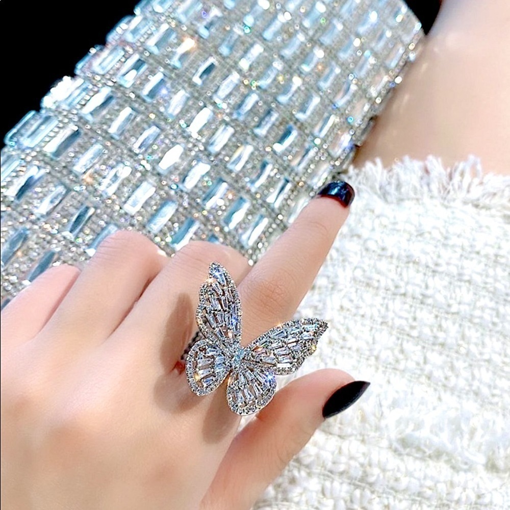 WHITE GOLD PLATED ZIRCON BUTTERFLY RING - Picture 7 of 16